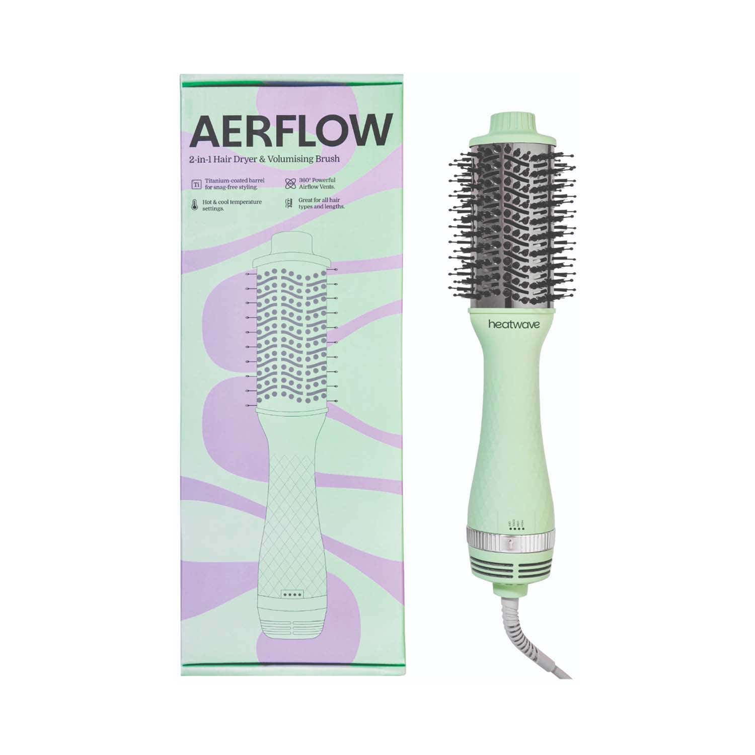 Heatwave | Heatwave AerFlow 2-in-1 Hair Dryer and Volumising Brush - Green