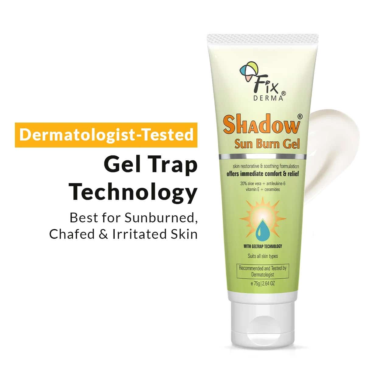 Fixderma | Fixderma Shadow Sun Burn Gel with 20% Aloe Vera Gel & Vitamin E Sunburn Cream for Face (75 g)