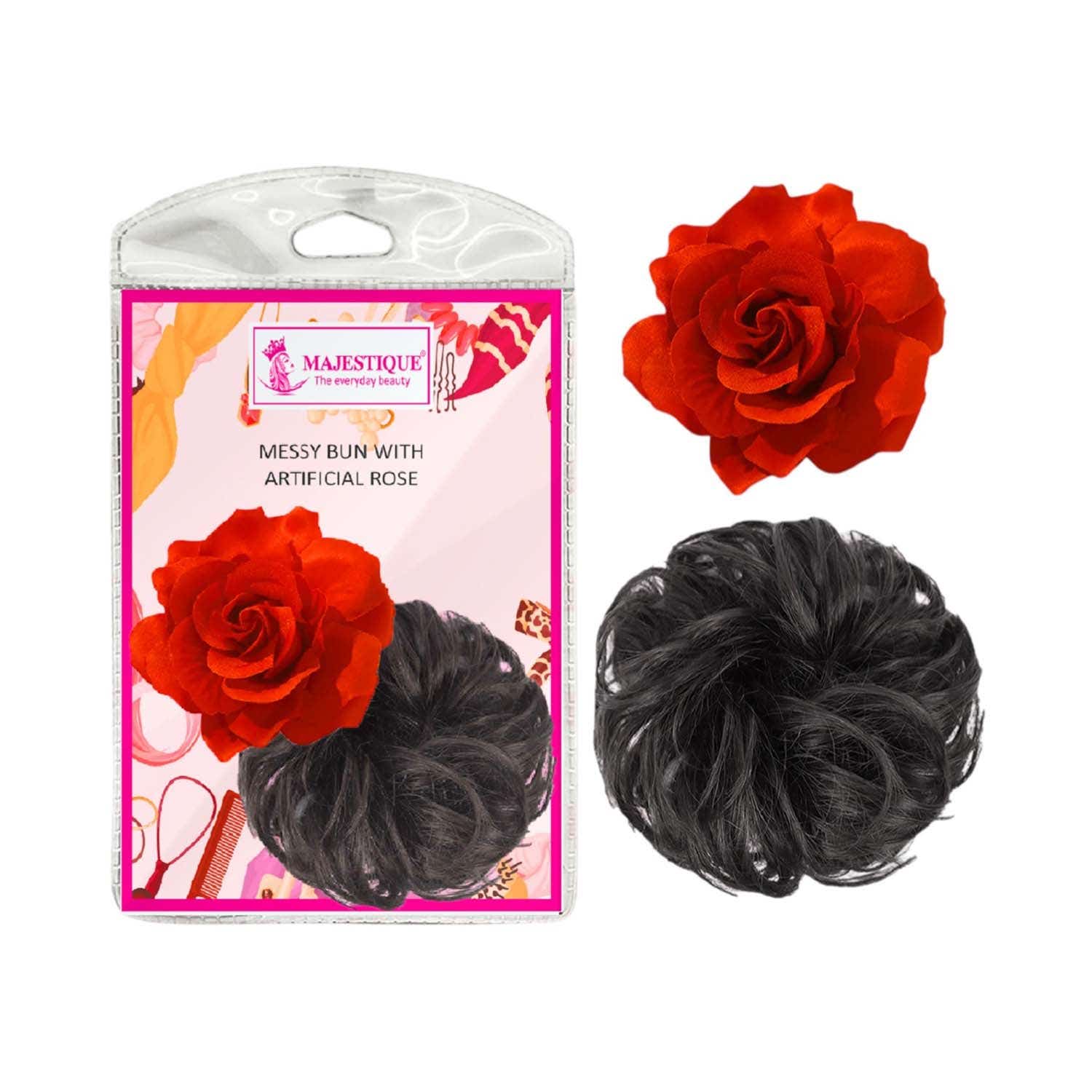 Majestique | Majestique Rose Artificial Flower Clip and Funky Messy Bun Scrunchies (2 pcs)