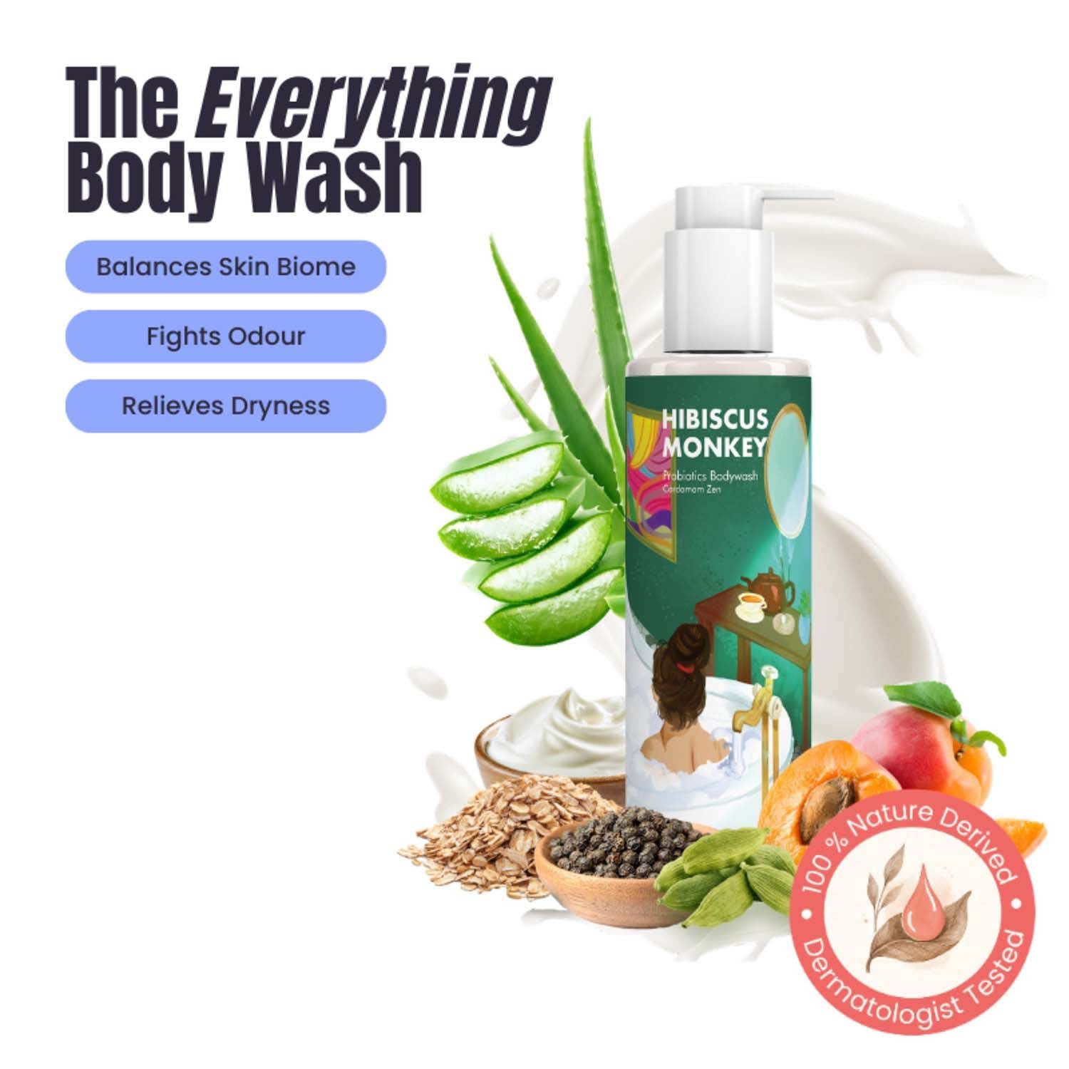 Hibiscus Monkey | Hibiscus Monkey Probiotic Body Wash for the Microbiome, pH-Balanced,Sensitive Skin Friendly (200 ml)