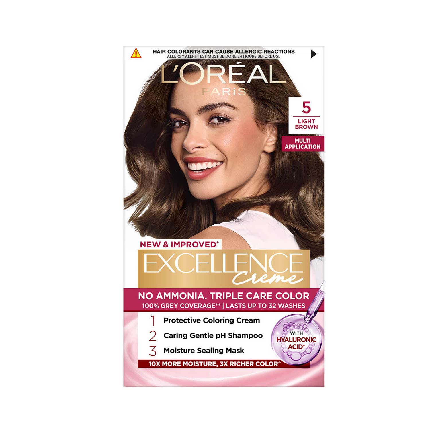 L'Oreal Paris | LOreal Paris New Excellence Creme Hair Color With Hyaluronic Acid, 5 Light Brown, (100gm + 72ml)