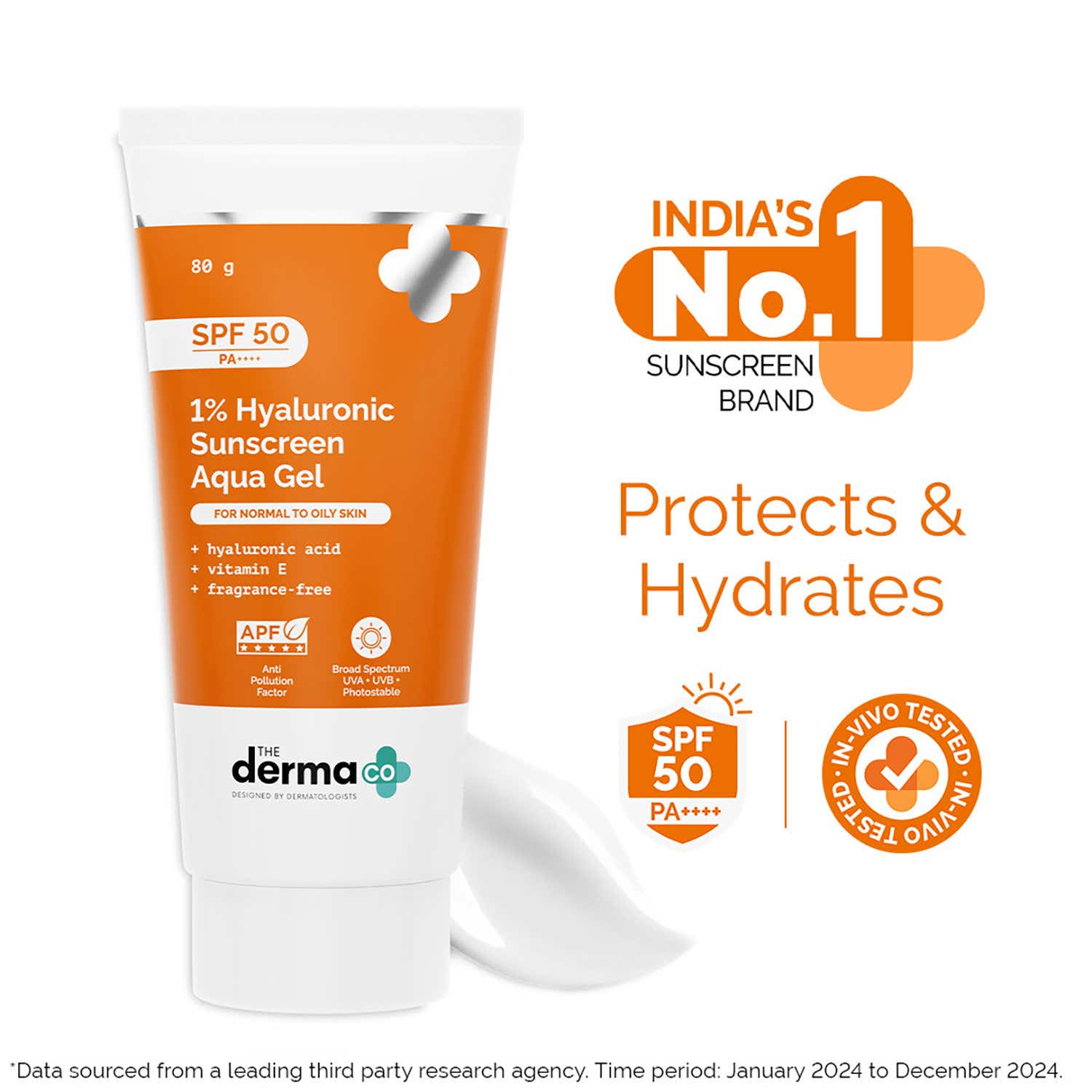 The Derma Co | The Derma Co 1% Hyaluronic Sunscreen Aqua Gel With SPF 50 PA++ (80g)