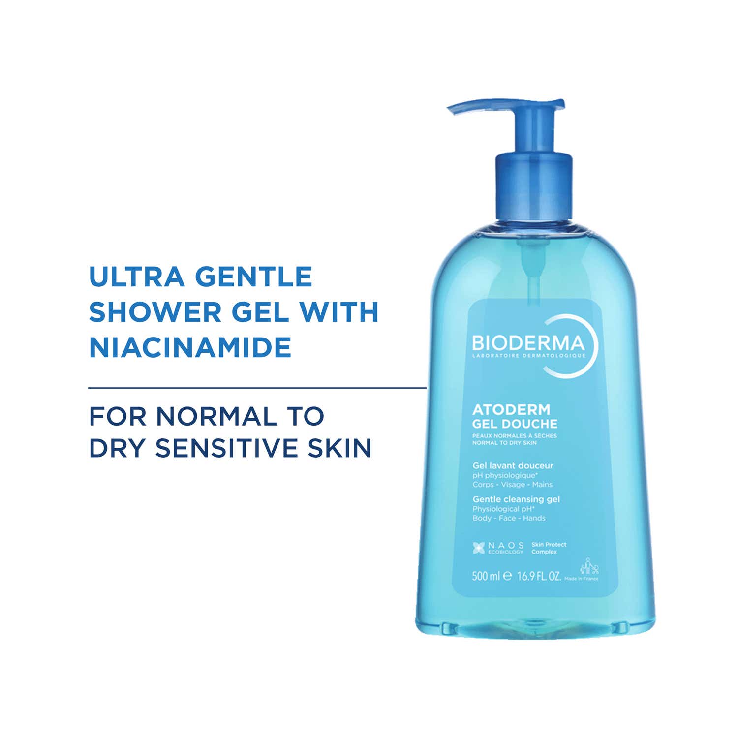 Bioderma Atoderm Gel Douche Ultra Gentle Soap Free Shower Gel with Niacinamide for 24H Hydration (500ml)