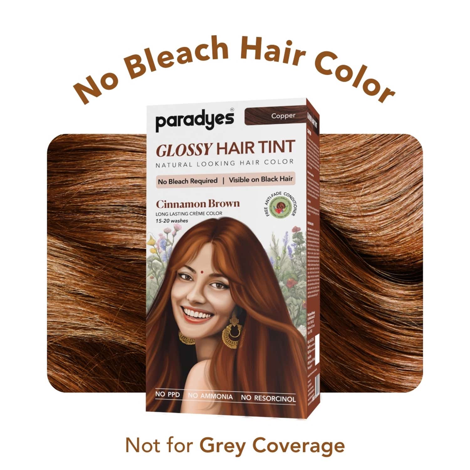Paradyes | Paradyes Semi-Permanent Glossy Hair Tint, Enriched with Herbal Extracts - Cinnamon Brown (160 g)