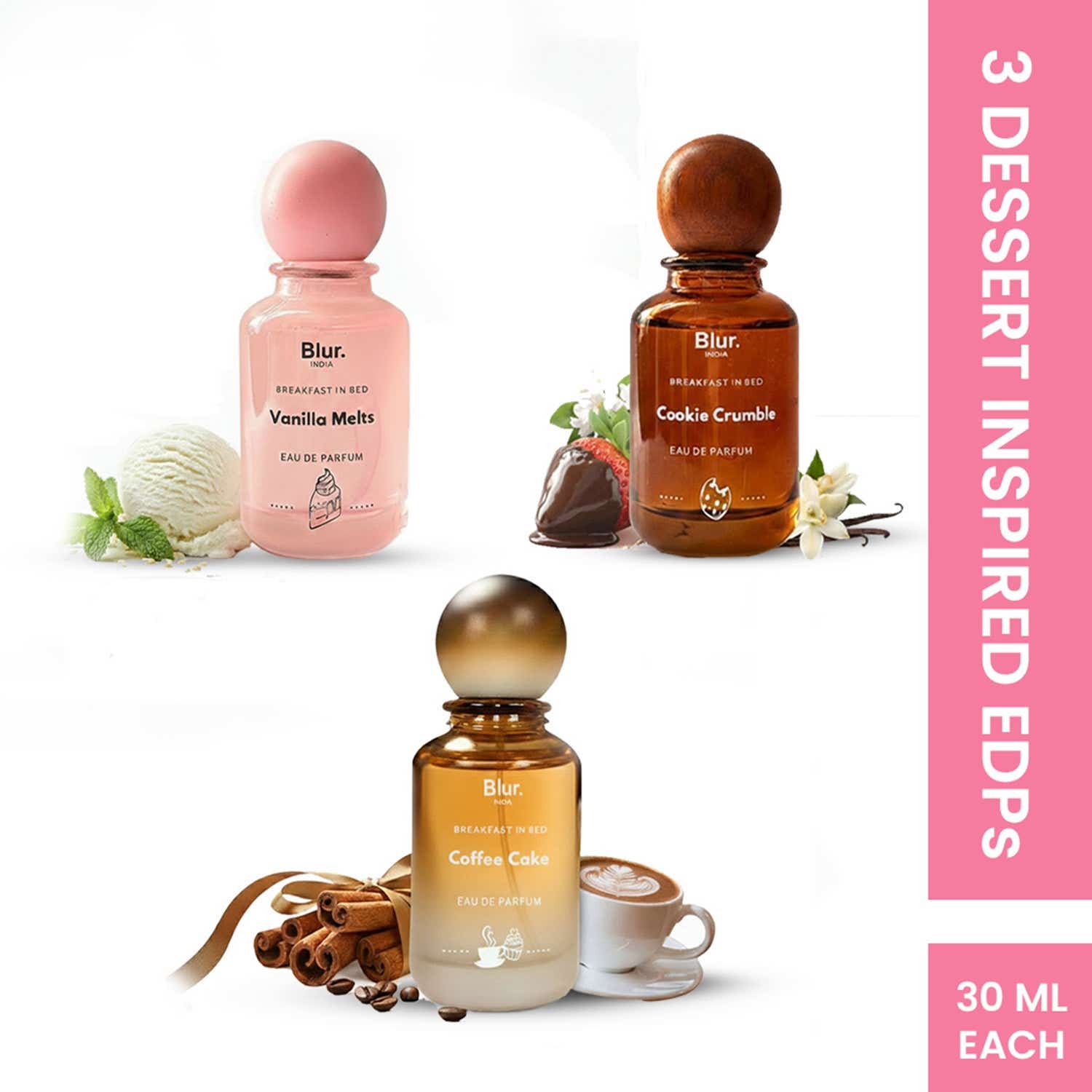 Blur India | Blur India Smells Like Breakfast In Bed EDP Set - Vanilla Melts+Cookie Crumble+Coffee Cake (3 pcs)