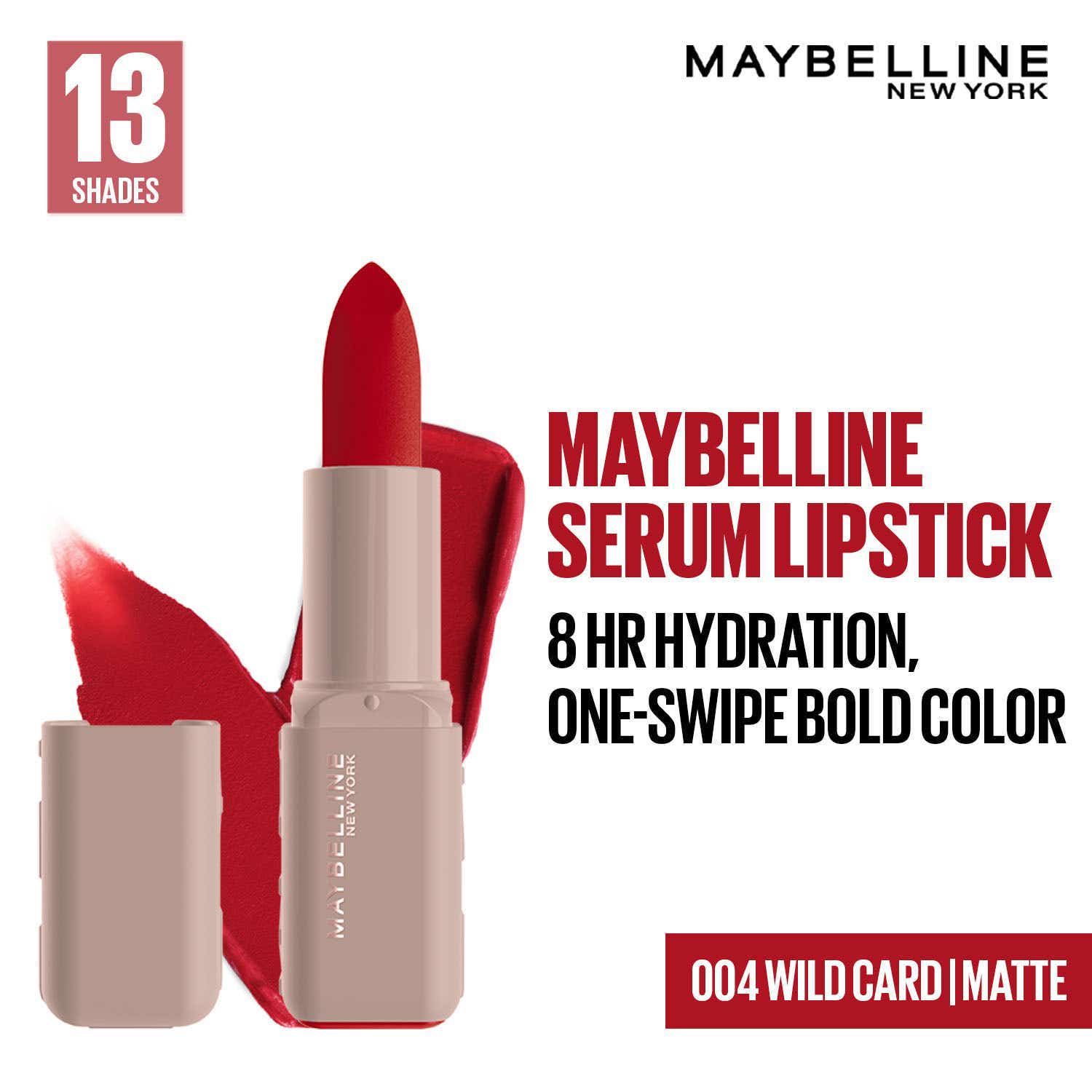 Maybelline New York | Maybelline New York Serum Lipstick (Matte) 8Hr Hydration + one-swipe bold color - 004 Wild Card (4.5g)