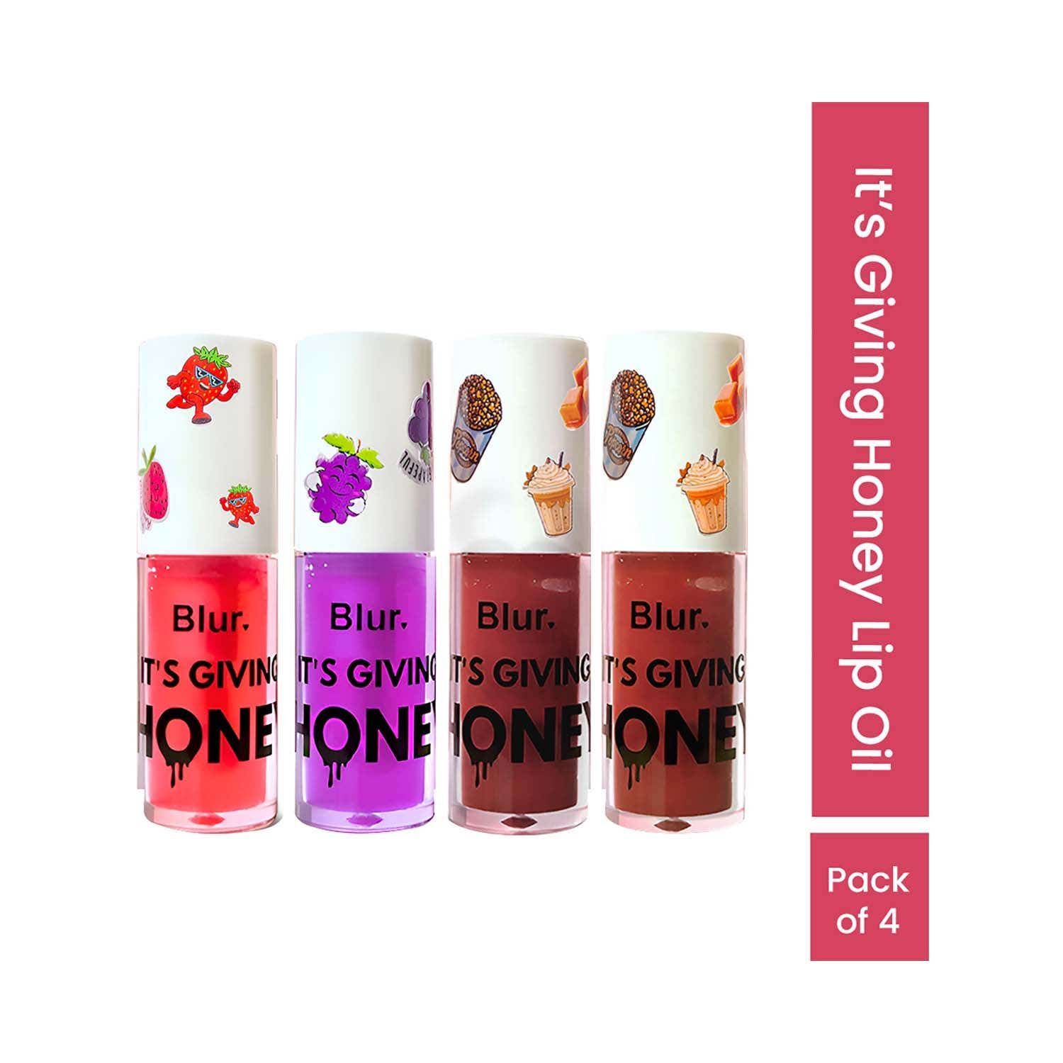 Blur India | Blur India It's Giving Honey Lip Oil Pack - Strawberry Grape Hazelnut Burnt Honey (4 pcs)