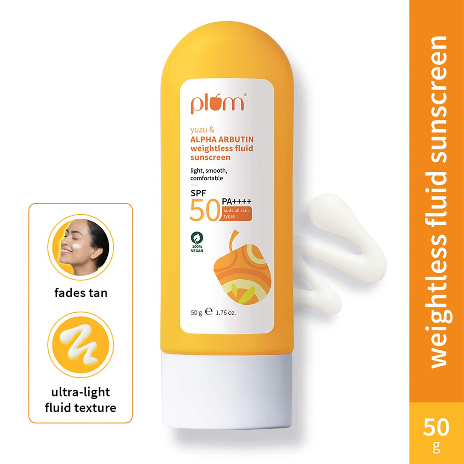 Plum | Plum Yuzu & Alpha Arbutin Weightless Fluid SPF 50 PA+++ Sunscreen Ultralight texture No White (50 g)