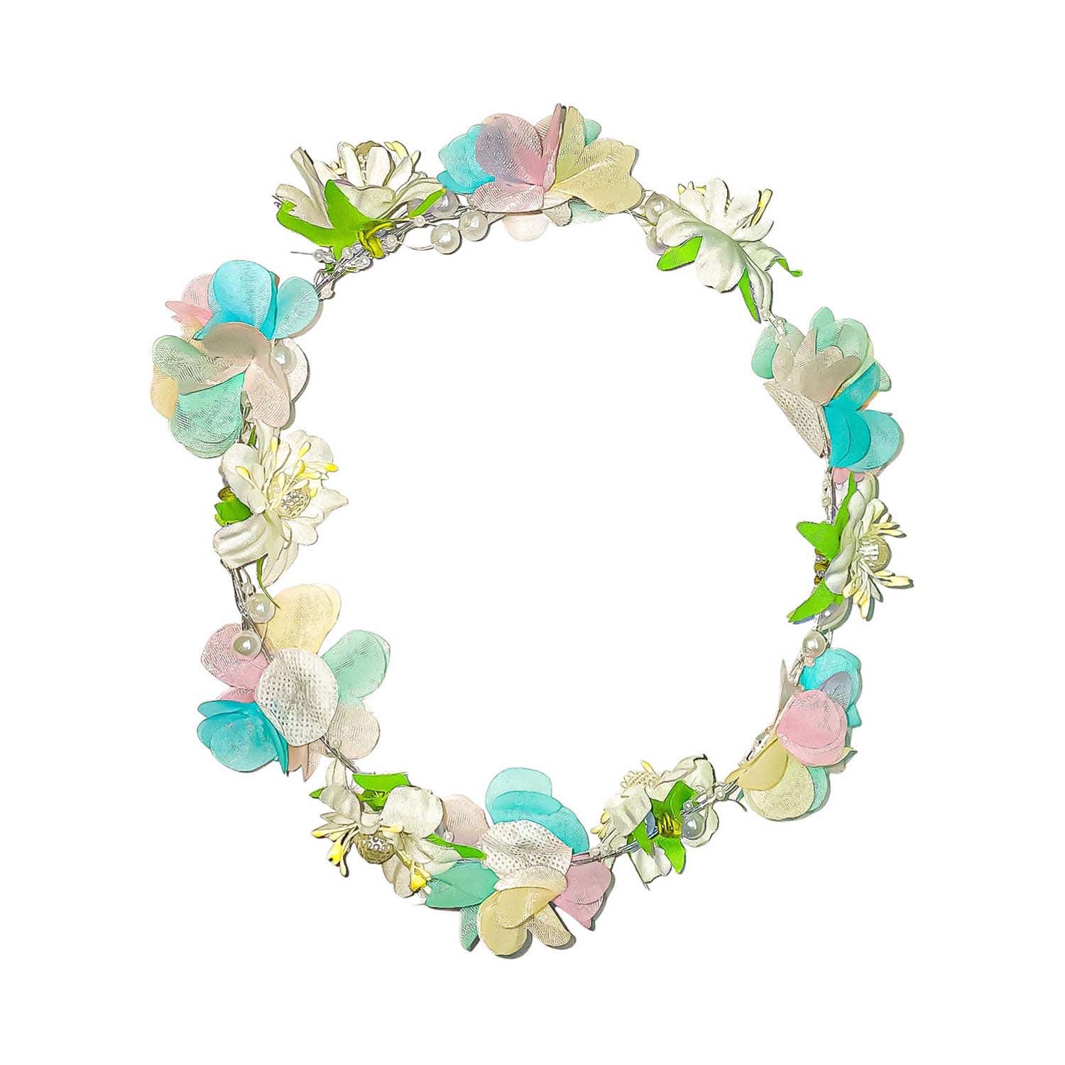 Majestique | Majestique Multicolor Pastel Floral Hair Tiara Crown with Pearls