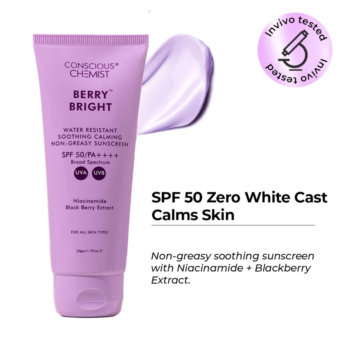Conscious Chemist | Conscious Chemist Berry Bright SunscreenSpf 50 Pa ++++Uva/UvbNiacinamide & Berry Extract (50ml)