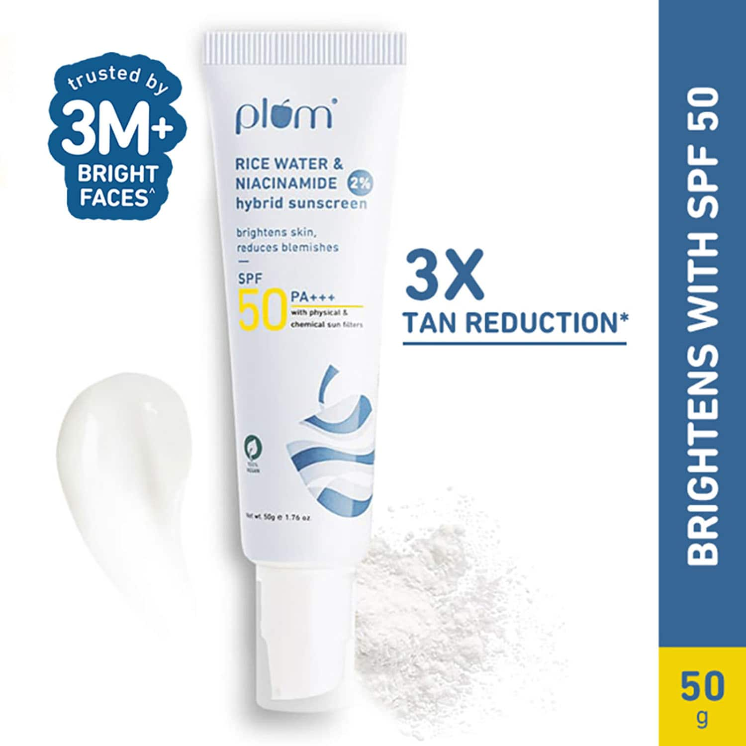 Plum | Plum 2% Niacinamide & Rice Water Hybrid Face Sunscreen With SPF 50 PA+++ (50g)