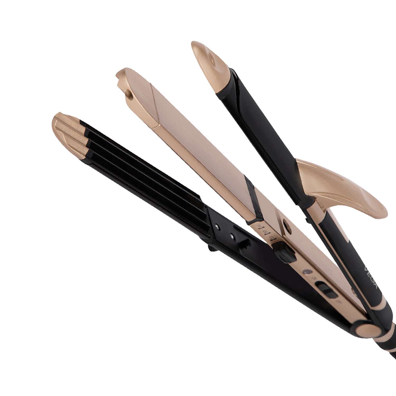 Vega | Vega 3 in 1 Hair Styler: Straightener, Curler and Crimper, Multi Hair Styler, Gold-Black (VHSCC-01)