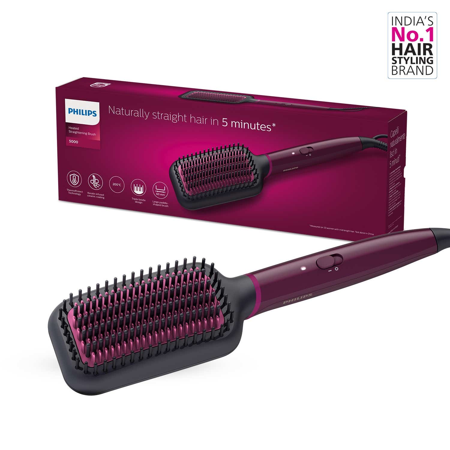 Philips | Philips BHH730/00 Hair Straightener Brush With Silk Protect Technology