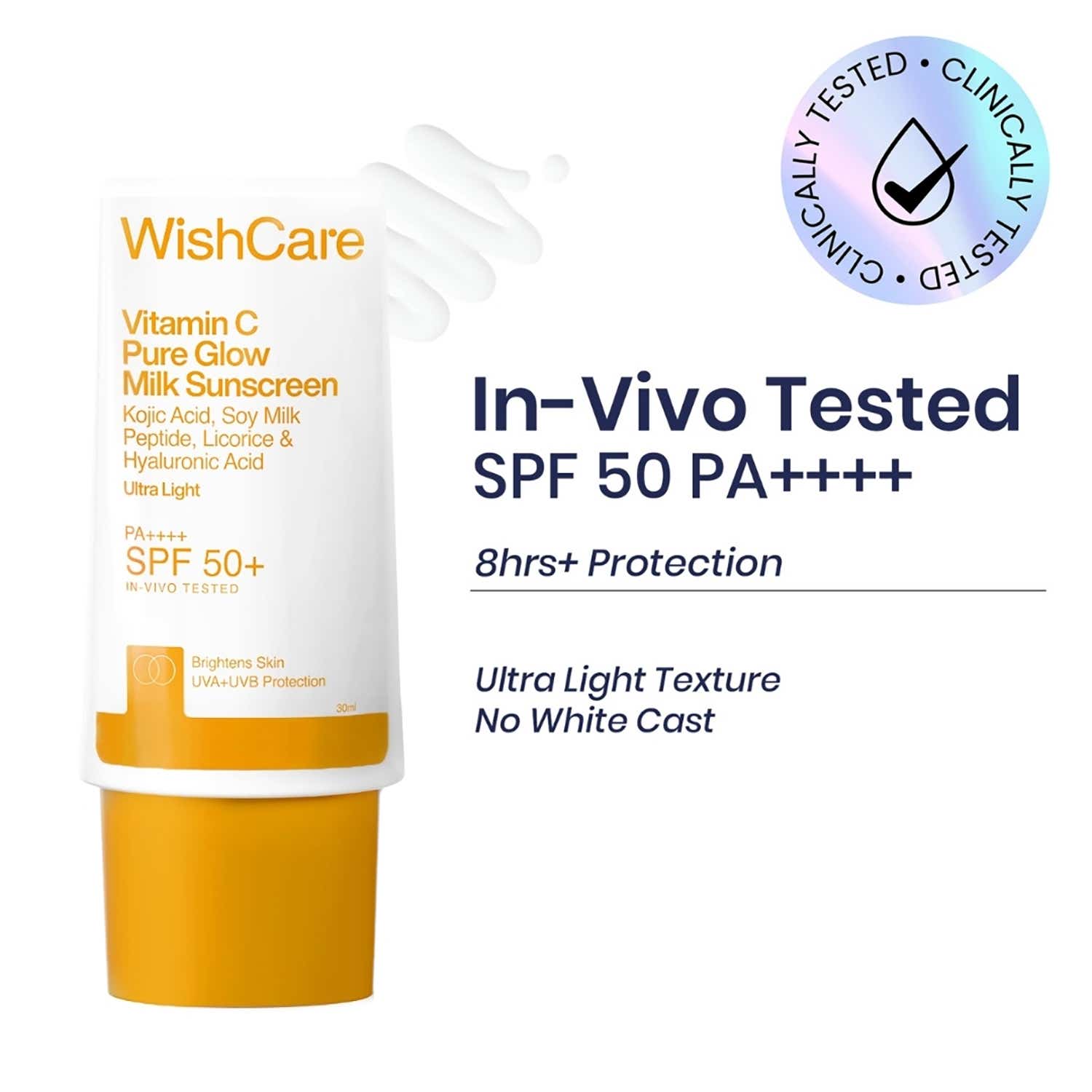 WishCare | WishCare Vitamin C Pure Glow Brightening Sunscreen for Dry Skin - SPF50 PA++++In-Vivo Tested (30 ml)