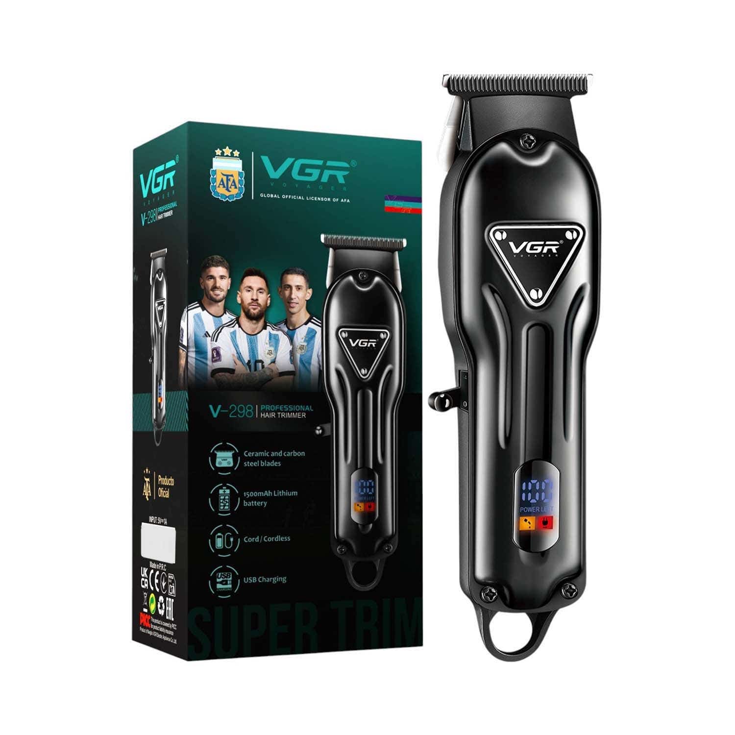 VGR | VGR V-298 Hair & Beard Trimmer with 4 Guide Combs 200 Min Runtime 2-Year Warranty - Black