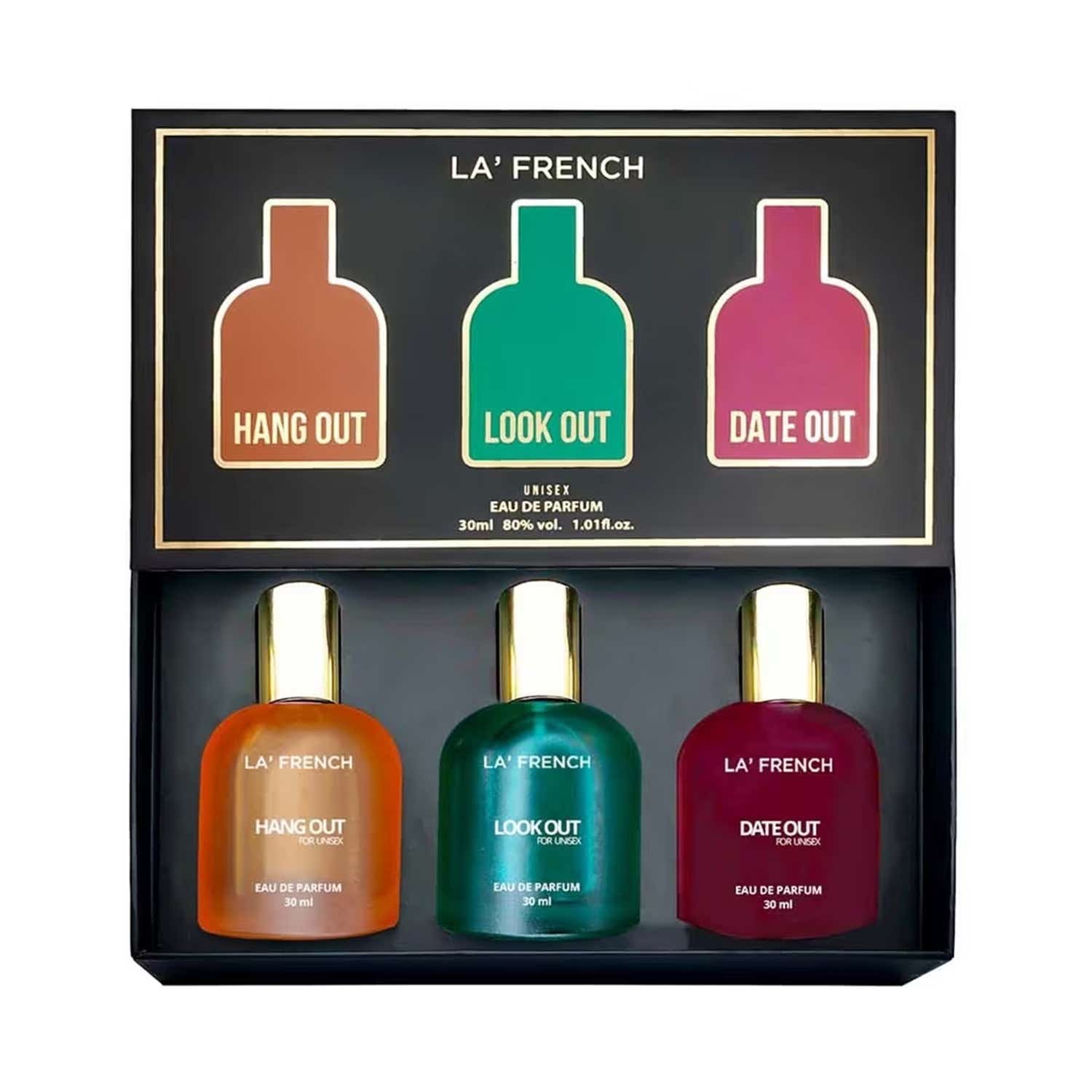 LA' French | LA' French Perfume Gift Set Hang Out Look Out & Date Out Perfume Gift Set For Unisex (3 pcs)