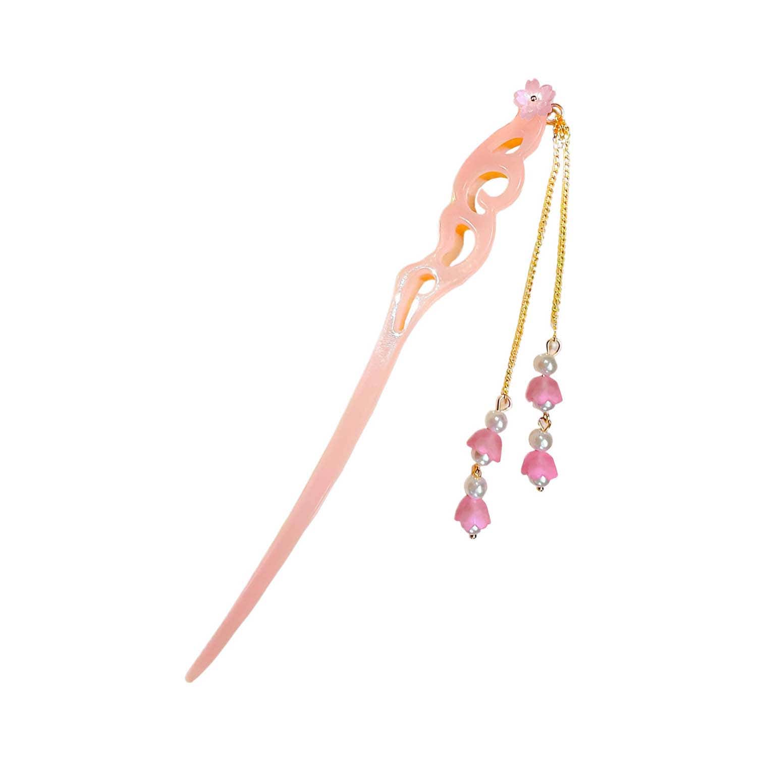 Majestique | Majestique Elegant Chinese Style Hair Stick for Bun & Juda with Dangling Beads - Pink