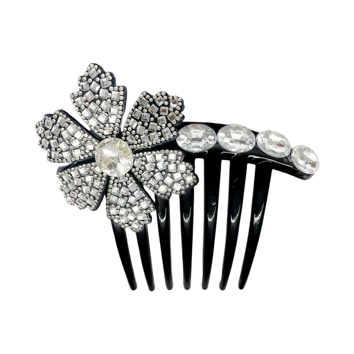 Majestique | Majestique Rhinestone Flower Juda Hair Comb - Black