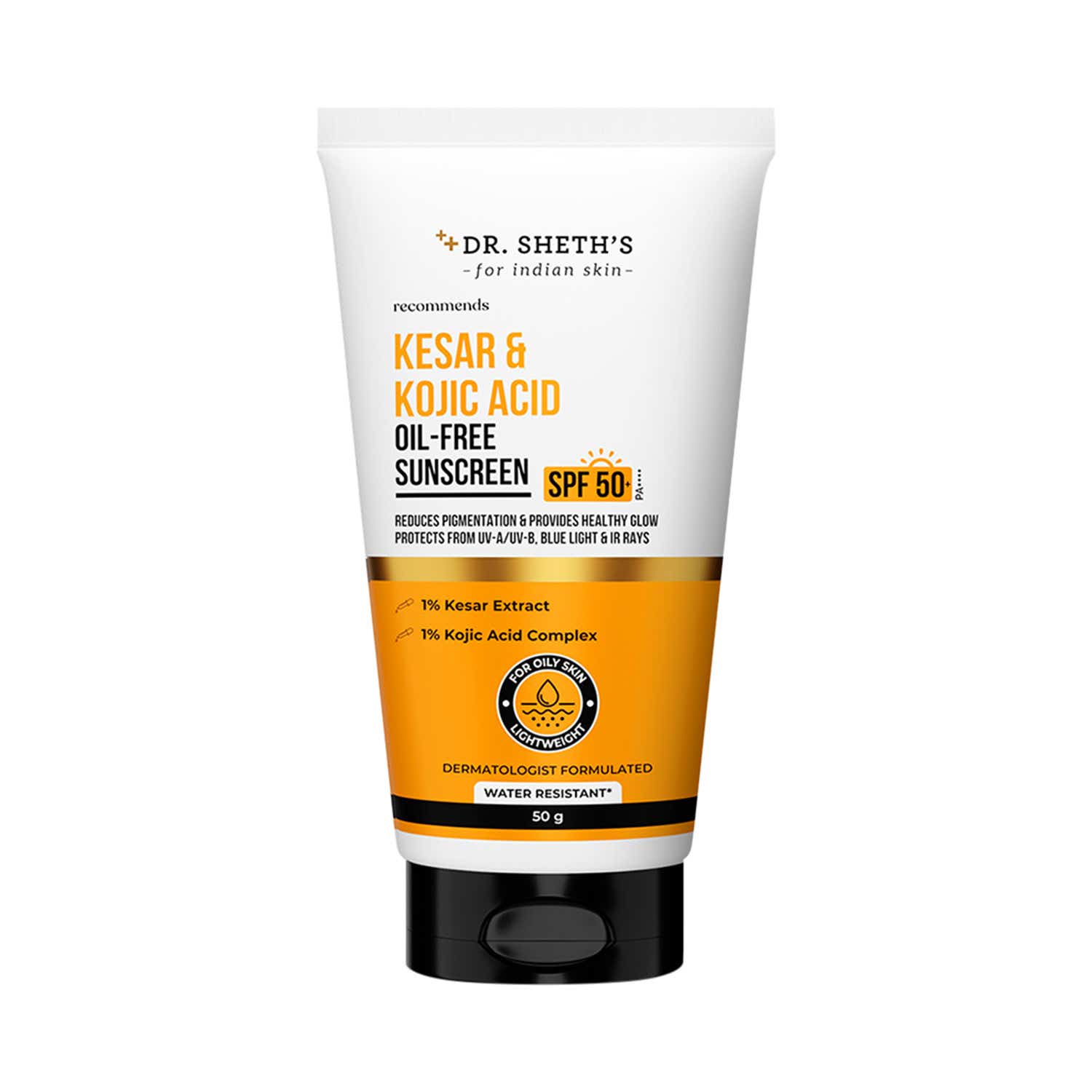 Dr. Sheth's | Dr. Sheth's Kesar & Kojic Oil-Free Sunscreen SPF 50+ PA++++ In-Vivo Tested For Pigmentation (50g)