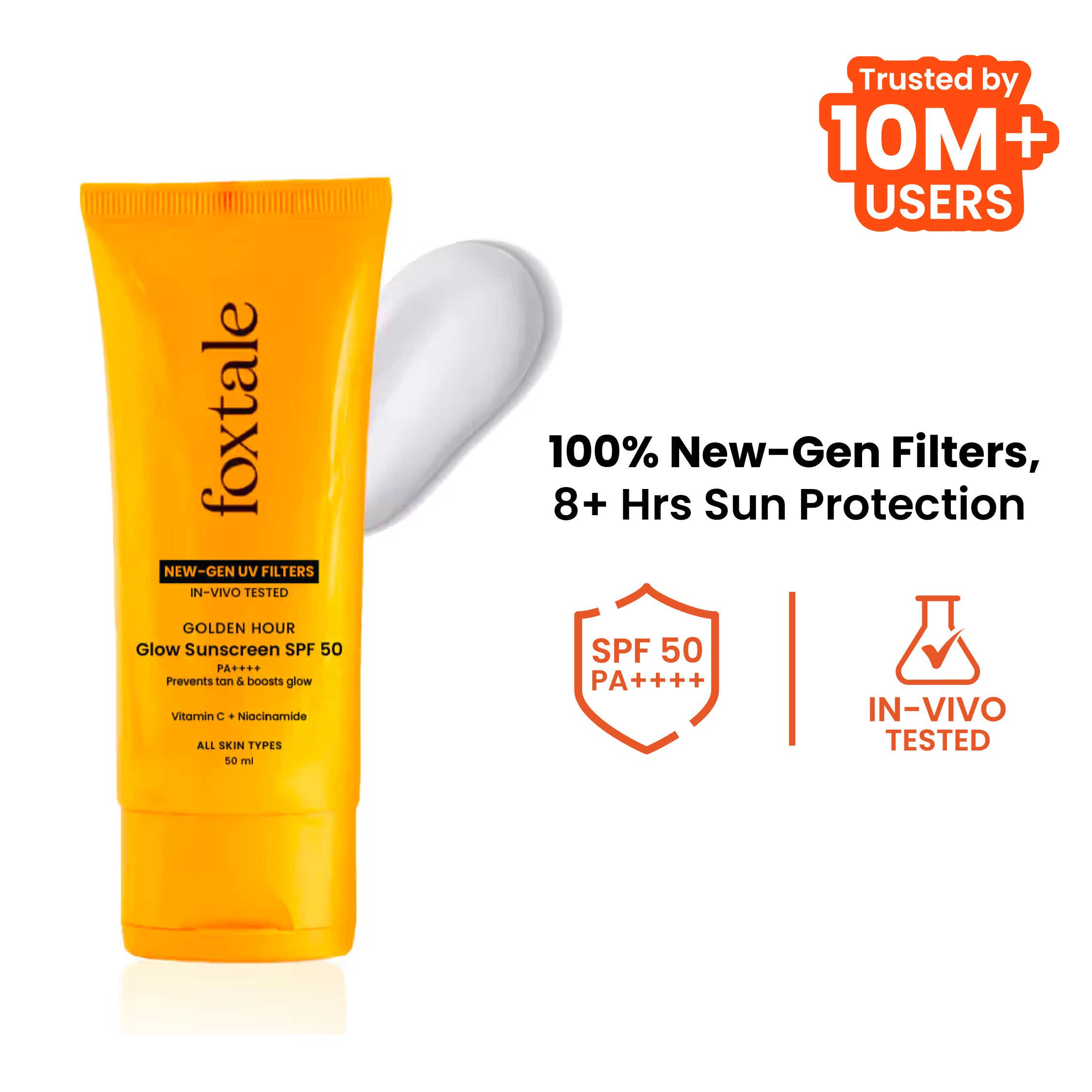Foxtale | Foxtale Glow Sunscreen SPF 50 PA++++ with Vitamin C & Niacinamide for a Dewy Glow (50ml)