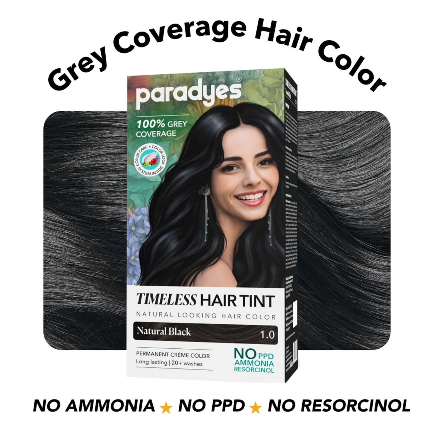 Paradyes | Paradyes Timeless Permanent Creme Hair Colour for Grey Coverage - 1.0 Natural Black (160 g)