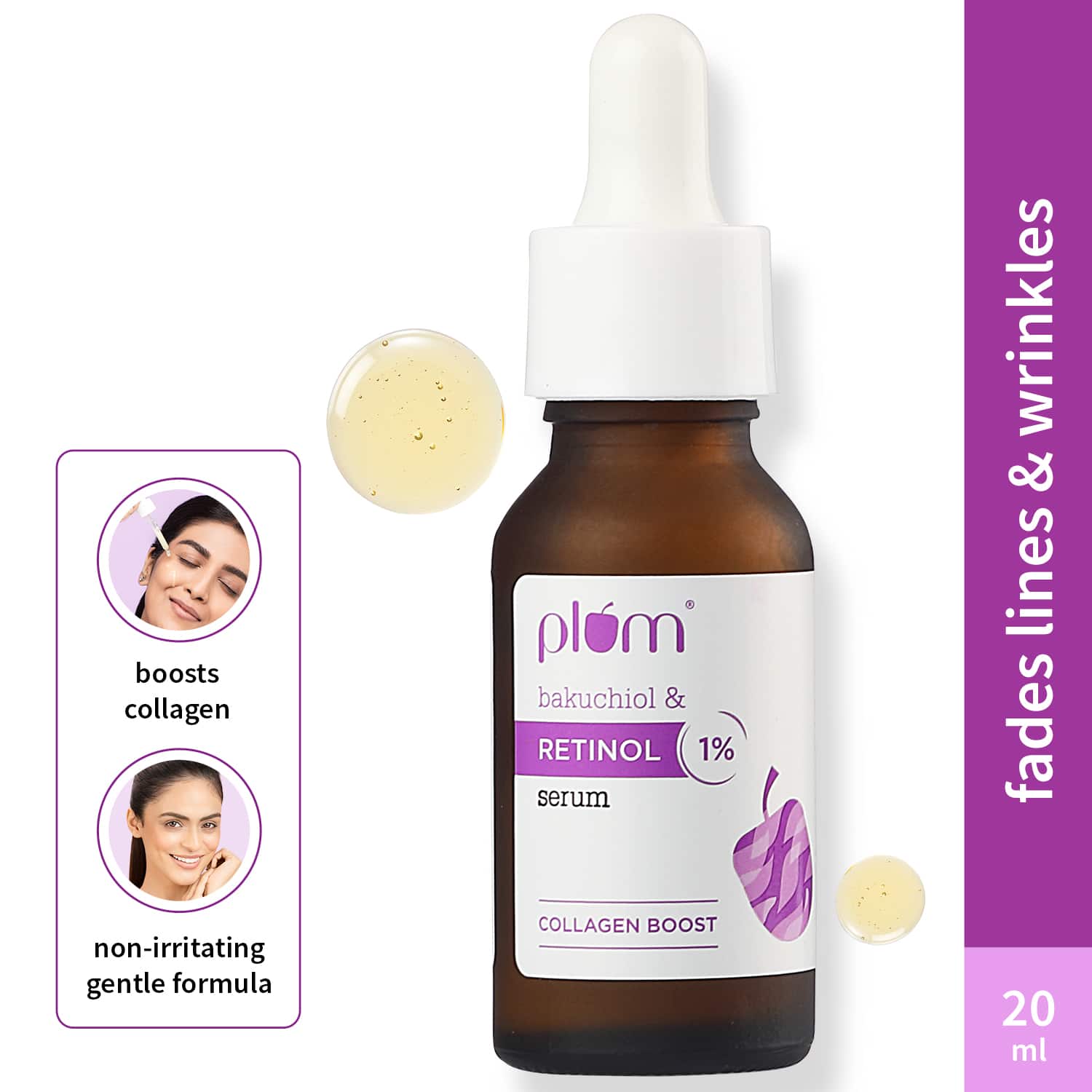Plum | Plum 1% Retinol Anti-Aging Face Serum, Bakuchiol-Boosts Collagen, Reduces Fine Line & Wrinkles(20ml)