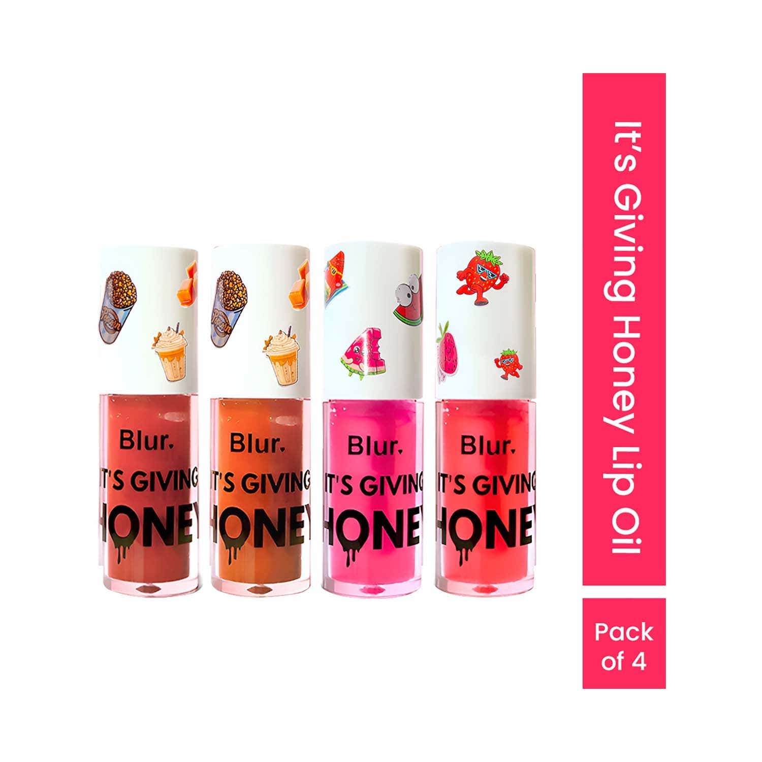Blur India | Blur India It's Giving Honey Lip Oil Pack - Caramel Coffee Watermelon Strawberry (4 pcs)