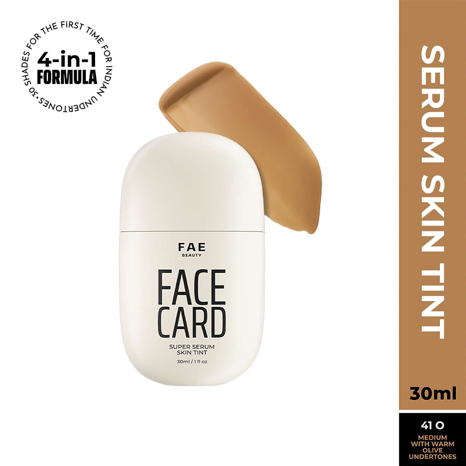 FAE BEAUTY | FAE BEAUTY Face Card 4-in-1 Super Serum Skin Tint With Dewy Finish, Shade - 41O - Warm Olive (30 ml)