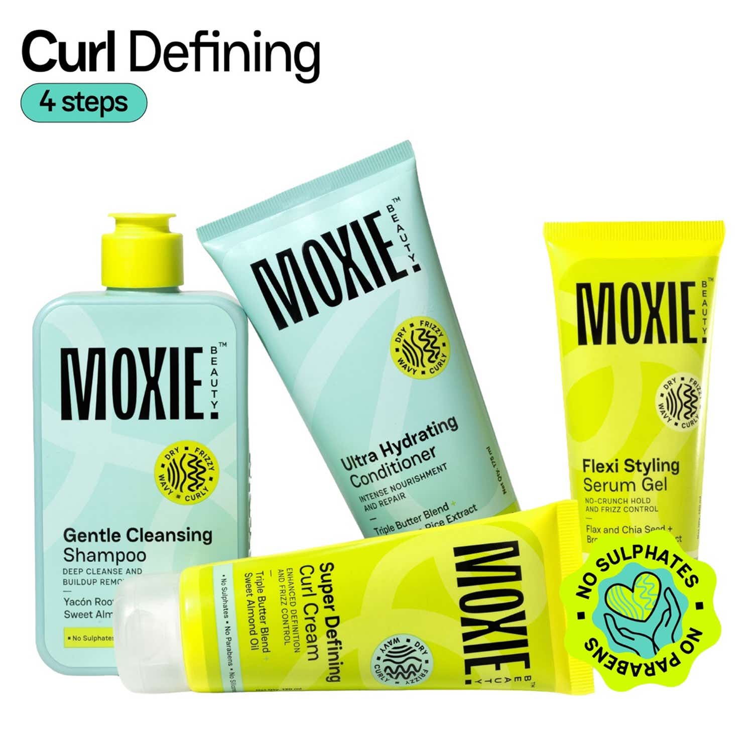 Moxie Beauty | Moxie Beauty Curly Routine - Shampoo, Conditioner, Curl Cream & Styling Serum Gel For Curly Hair