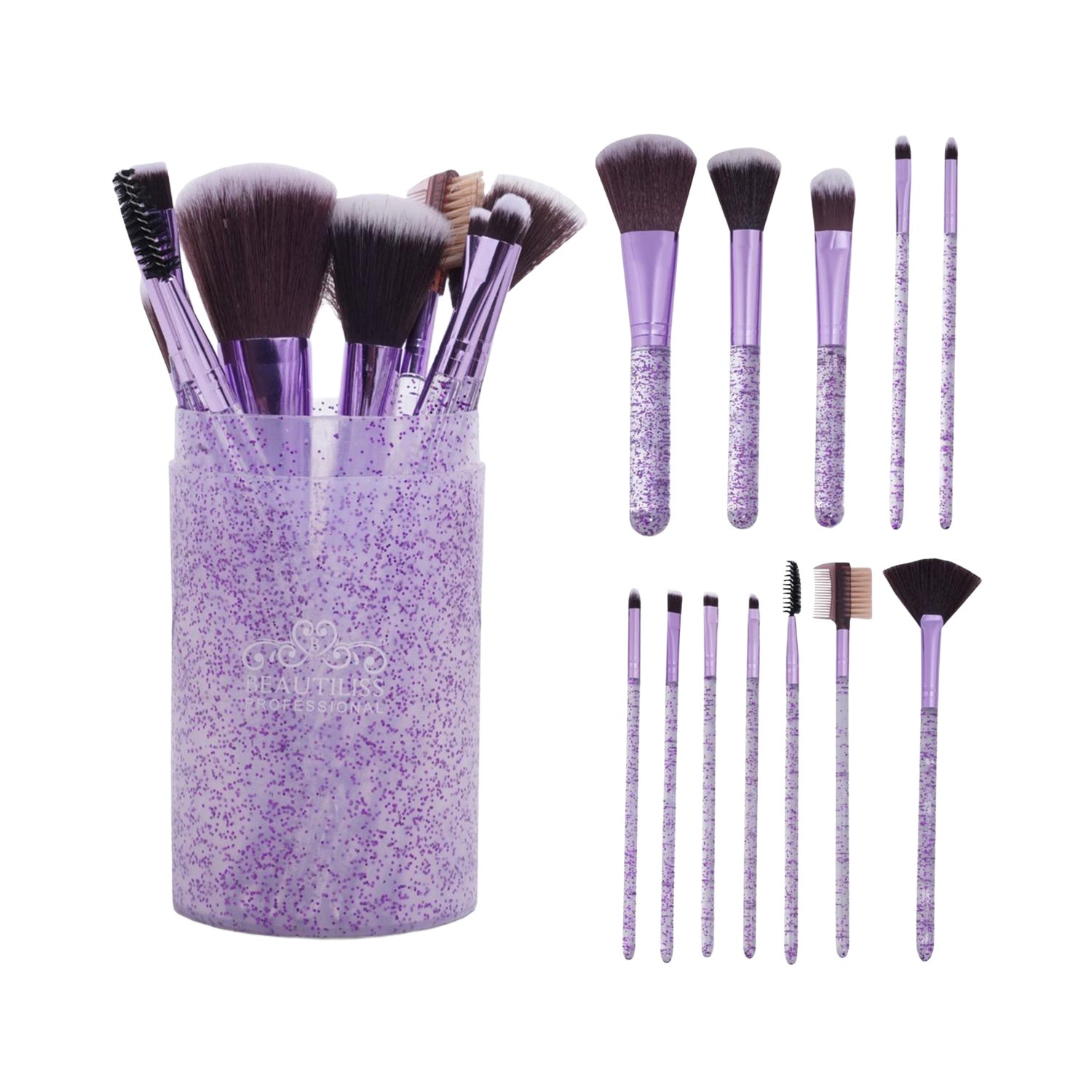 Beautiliss Professional | Beautiliss Professional Glitter Dust Makeup Brush With Storage Case - (12Pcs)