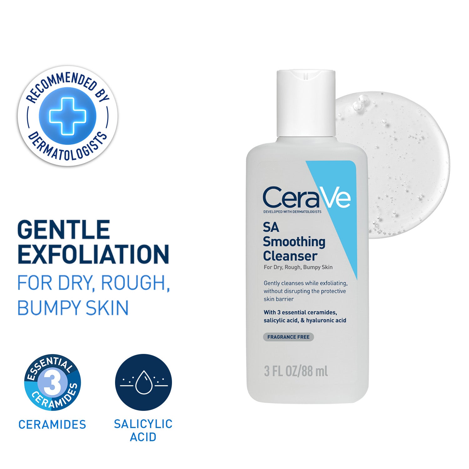 CeraVe | CeraVe SA Smoothing Cleanser For Dry, Rough & Bumpy Skin, with Salicylic Acid & Ceramides (88 ml)