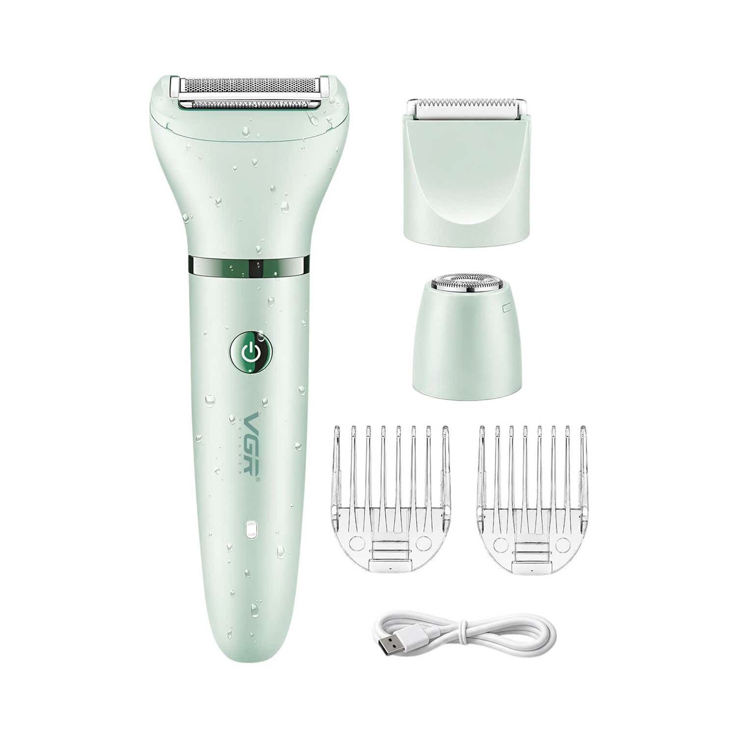 VGR | VGR 3-in-1 Lady Shaver Set for Women Body Shaver Facial Hair Remover V-735 - Green