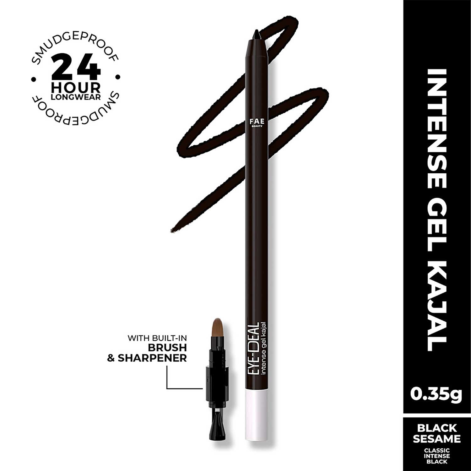 FAE BEAUTY | FAE BEAUTY Eye-Deal Intense Gel Kajal With Sharpener & Fine Bristle Brush Shade - Black Sesame (0.35 g)