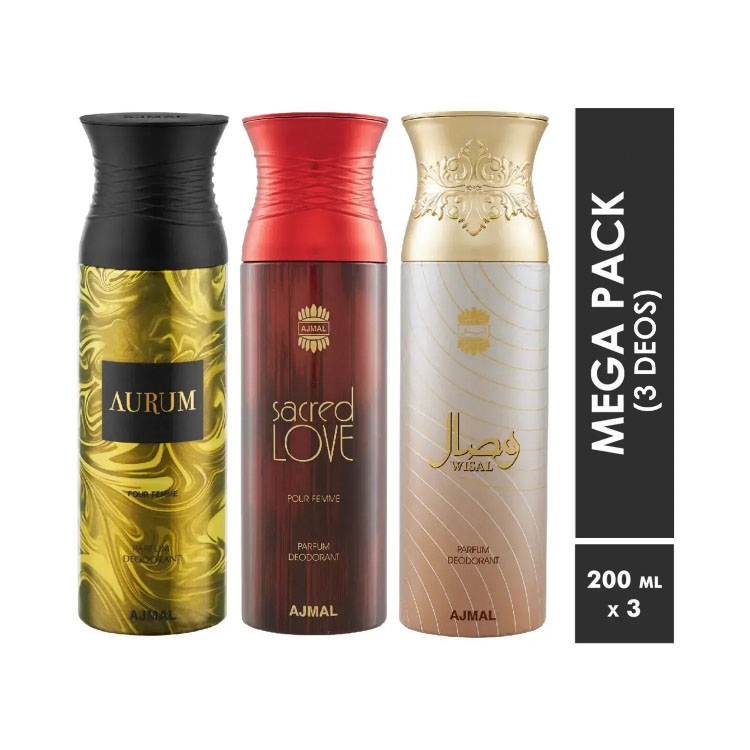Ajmal | Ajmal Aurum and Sacred Love with Wisal Deodorant Spray - Pack of 3 (200ml Each)