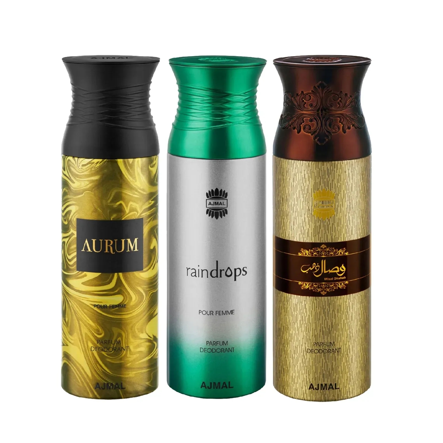 Ajmal | Ajmal Aurum & Raindrops & Wisal Dhahab Deodorant Spray for Men & Women - Pack of 3 (200ml Each)