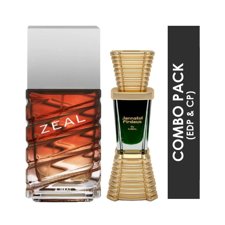 Ajmal | Ajmal Zeal Eau De Parfum Aquatic Woody Perfume And Jannatul Firdaus Concentrated Perfume Oil Oriental - (2Pcs)