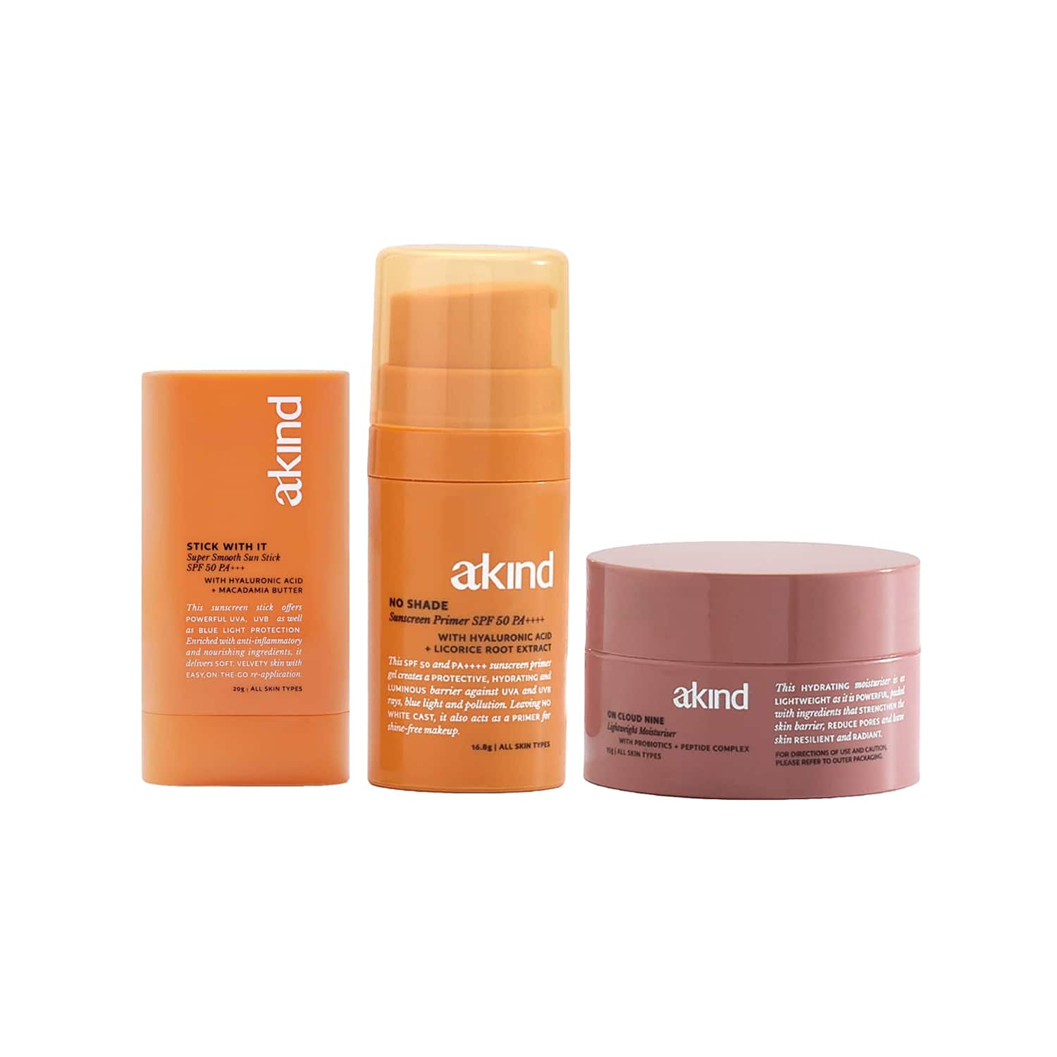 Akind | Akind Sunny Side Up Combo - Moisturiser + Sunscreen + Sun stick