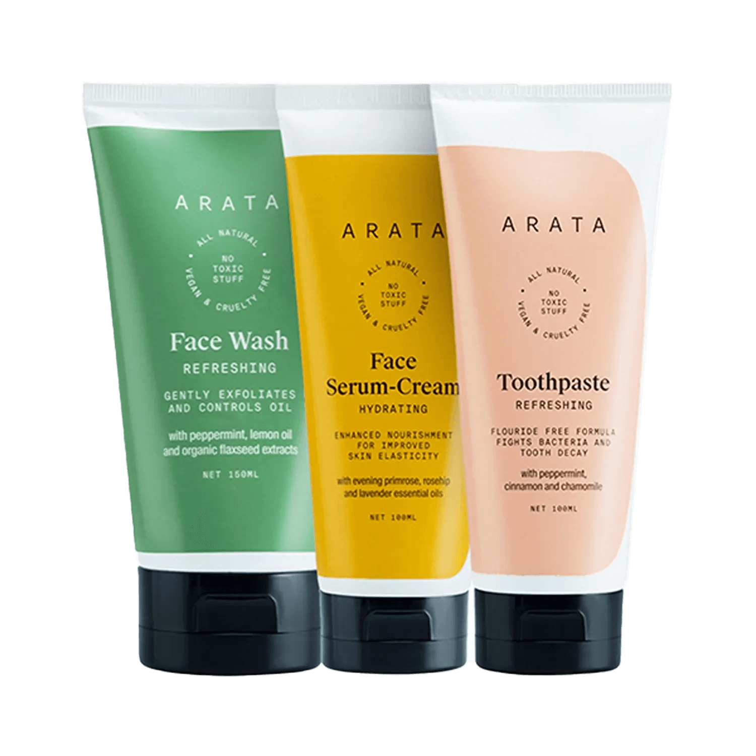 Arata | Arata Essential Morning Regime With Facewash, Face Serum-Cream & Toothpaste (3Pcs)