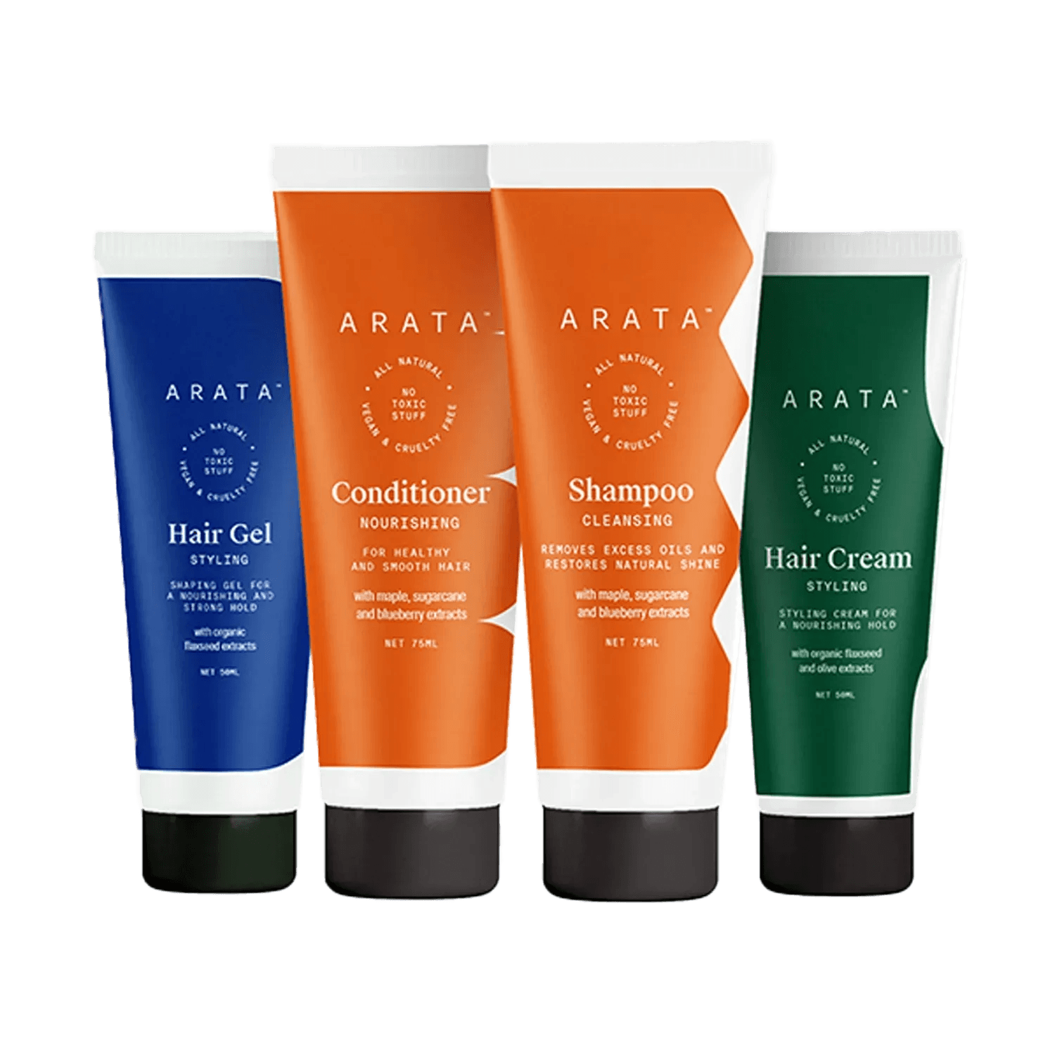 Arata Natural Hair Care Essentials With Cleansing Shampoo, Conditioner, Hair Gel & Hair Cream (250 ml)