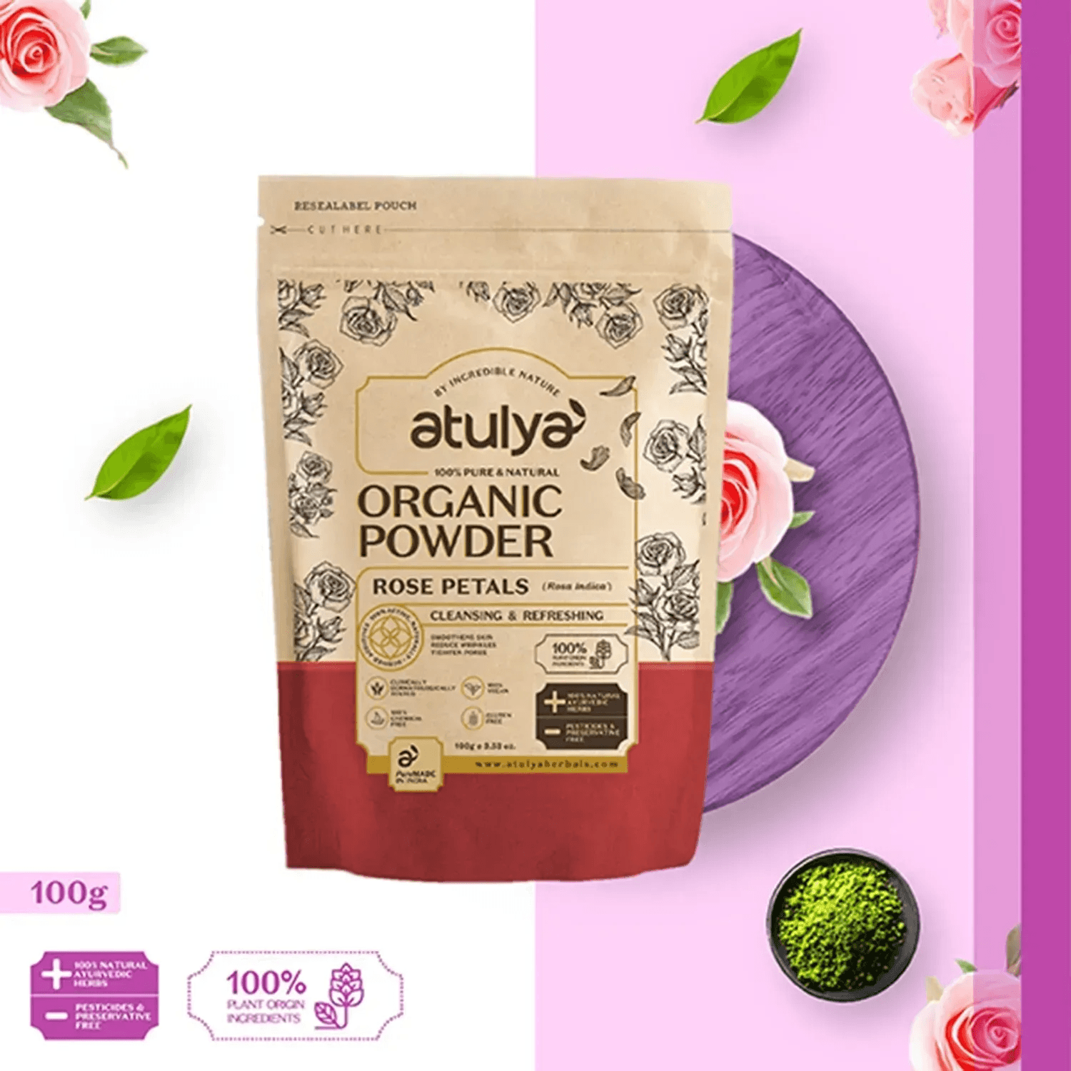 Atulya | Atulya Rose Petal Organic Powder (100g)