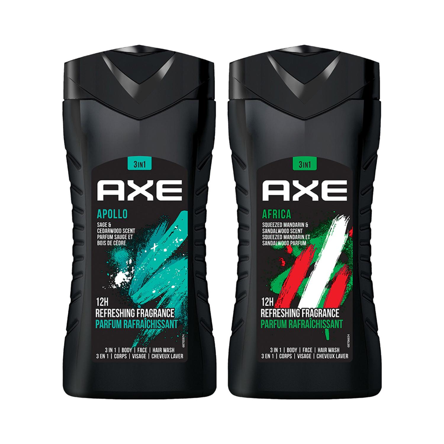 AXE | AXE Africa (250ml) & Apollo (250ml) 3 In 1 Body Face & Hair Wash For Men Long Lasting Combo