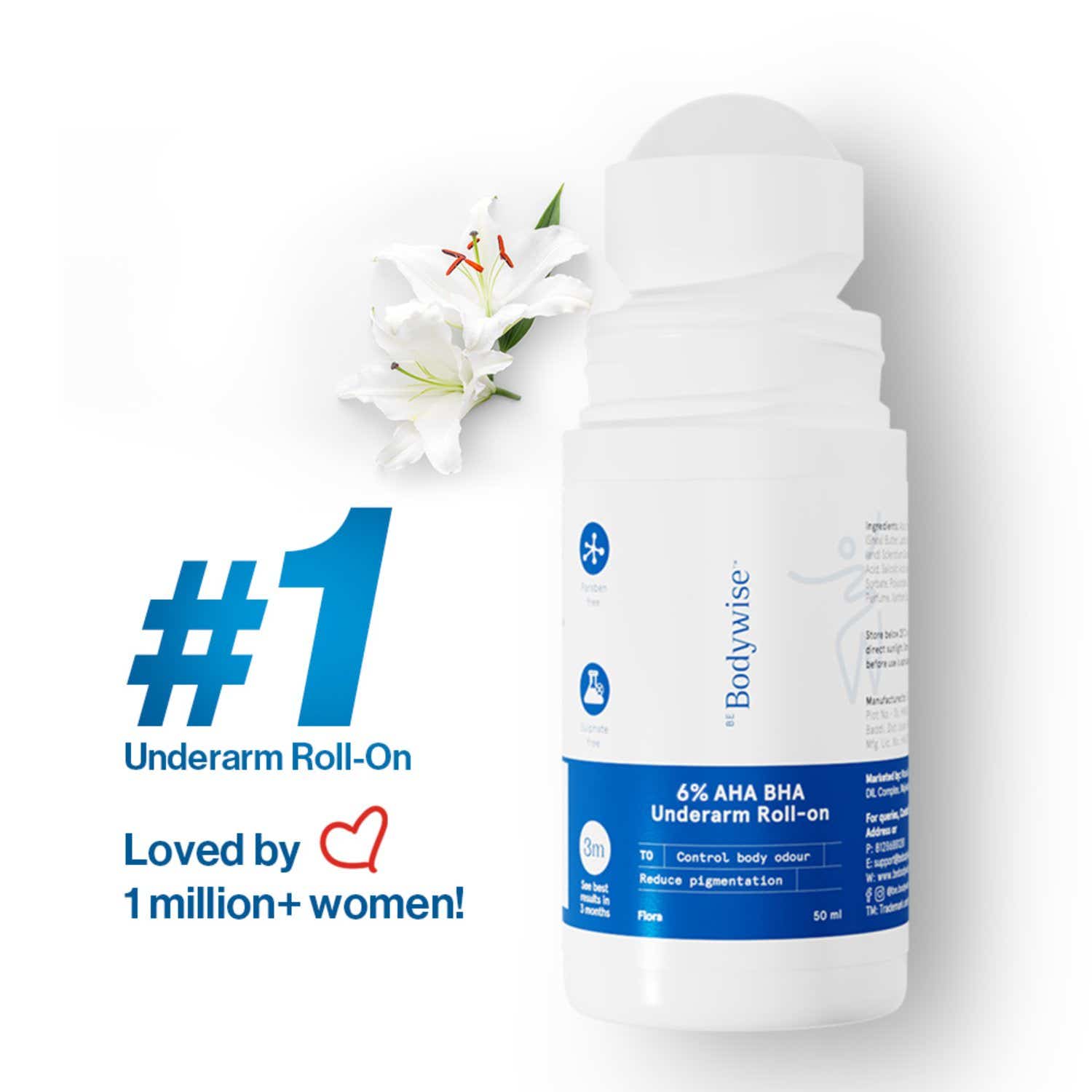 Be Bodywise | Be Bodywise 6% AHA BHA Underarm Roll On Flora  (50 ml)