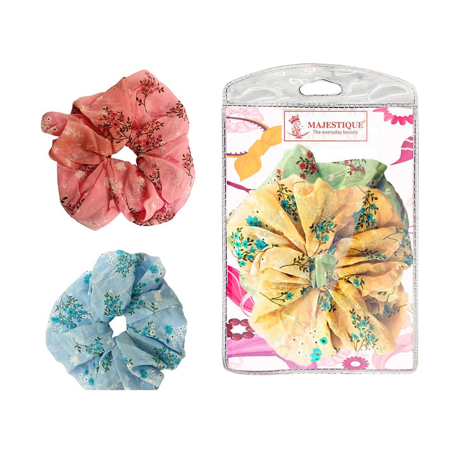 Majestique | Majestique Georgette Hair Ties Scrunchies Elastics Leaf Print Bands (2 pcs)