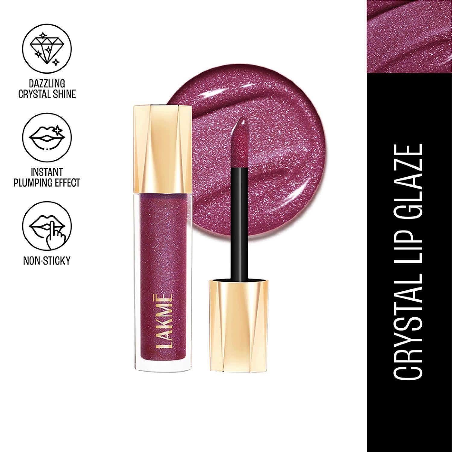 Lakme | Lakme Glitterati Lip Glaze with Vegan Collagen for Glossy Lips - 501 Berry Sparkler (5 ml)