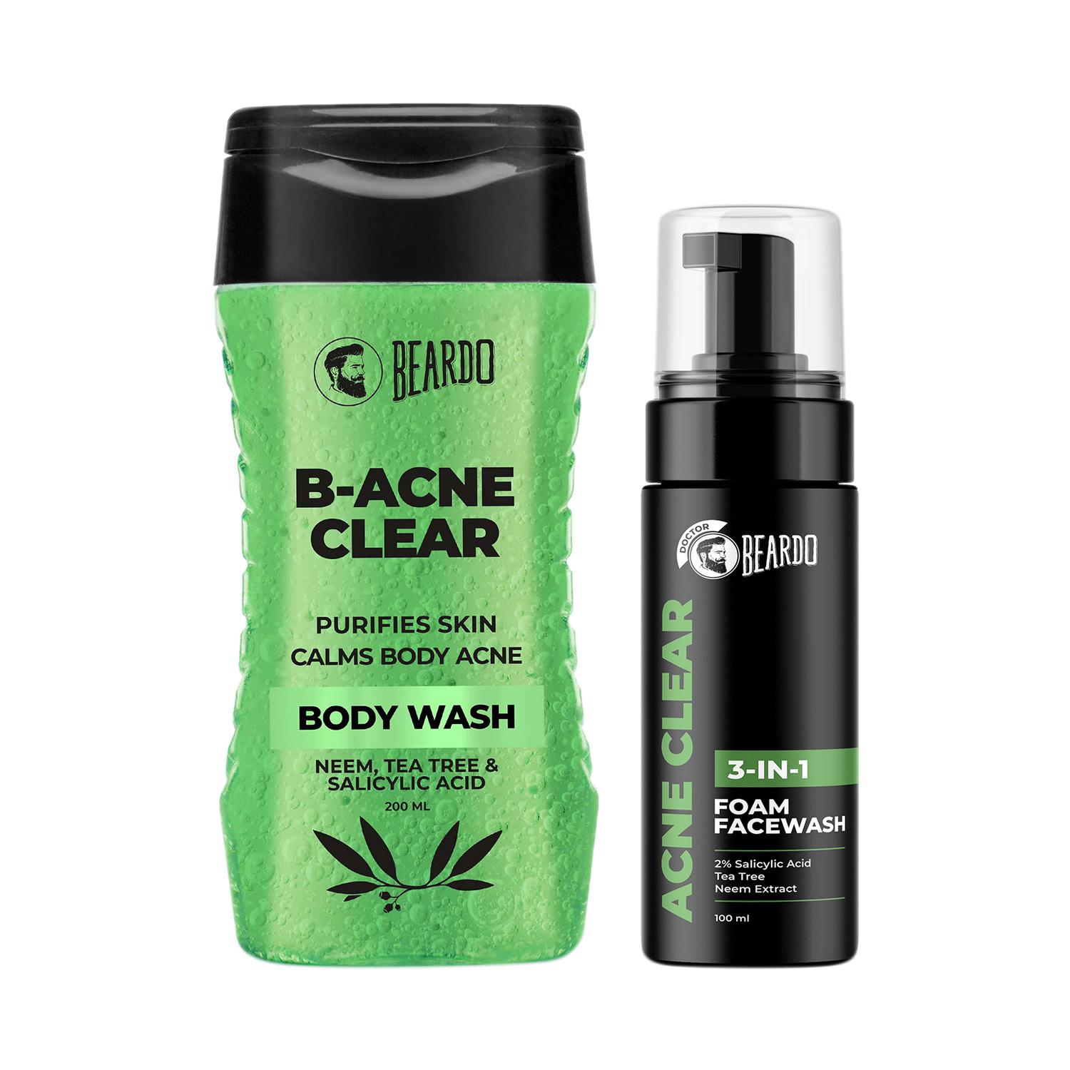 Beardo B-acne Clear Body Wash, Acne Clear Foam Face wash (Set of 2) Combo