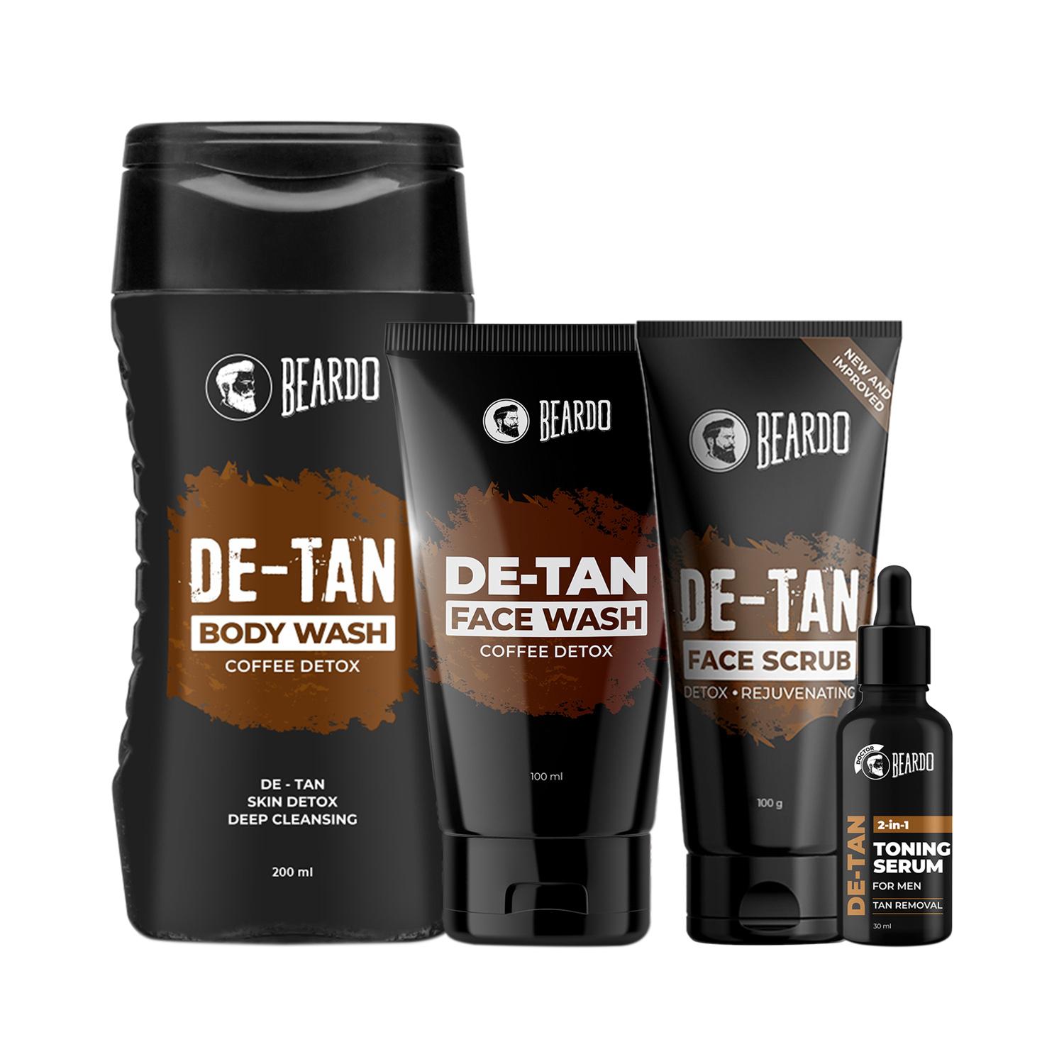 Beardo DeTan Face Wash, Bodywash for Men, Scrub Tube & 2 in 1 Toning Serum Combo