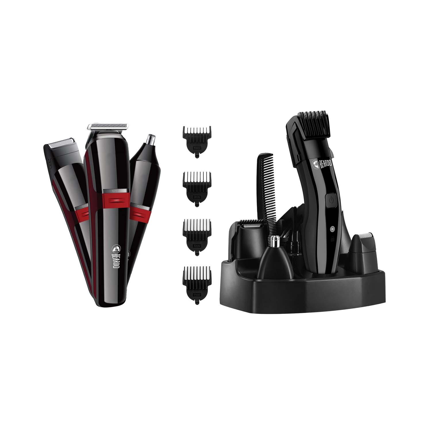 Beardo | Beardo Chrome Beast Grooming Kit Black & APE-X 3-In-1 Multipurpose Trimmer - Black & Red Combo
