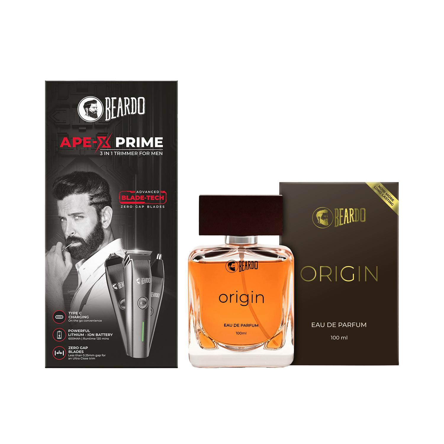 Beardo | Beardo Ape-X 3-In-1 Prime Mutli Grooming Kit Trimmer (345 g) & Origin Eau De Parfum (100 ml) Combo