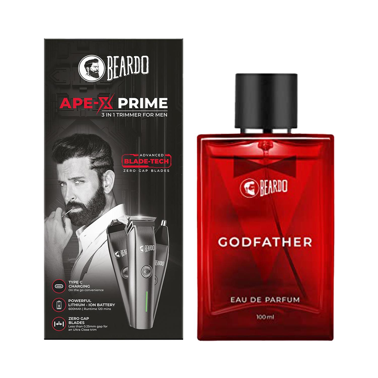 Beardo | Beardo Ape-X 3-In-1 Prime Mutli Grooming Kit Trimmer & Godfather Eau De Parfum Combo (100 ml)