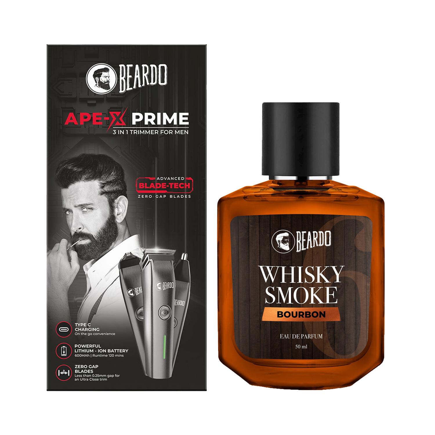 Beardo | Beardo Ape-X 3-In-1 Prime Mutli Grooming Kit Trimmer & Whisky Smoke Bourbon Eau De Parfum Combo